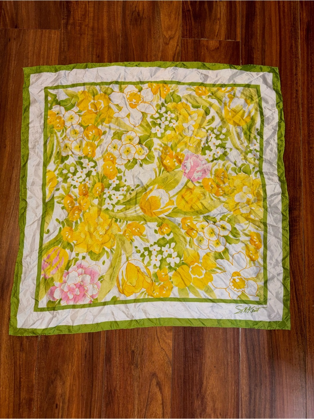 Vintage Avon Yellow & Green Floral Square Scarf